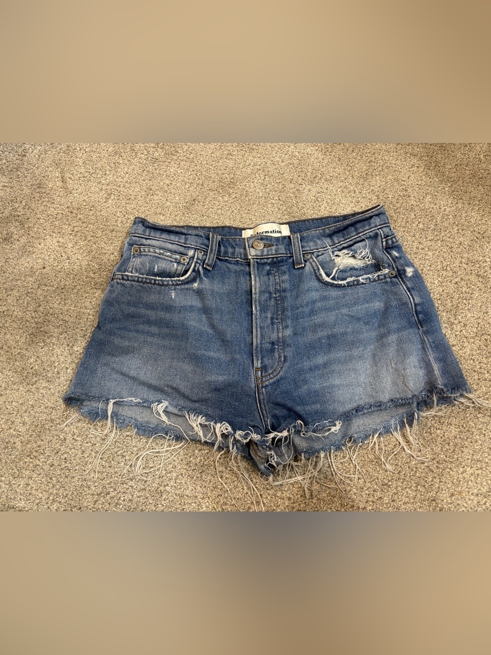 Reformation Size 28 Dixie Jorts High Rise Button Fly Bryce Wash Distressed